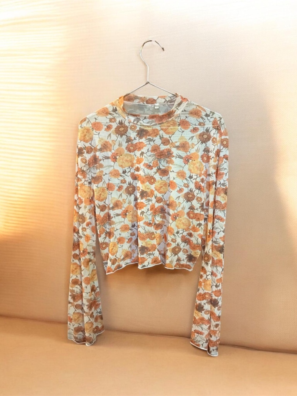 Mesh floral long sleeve top